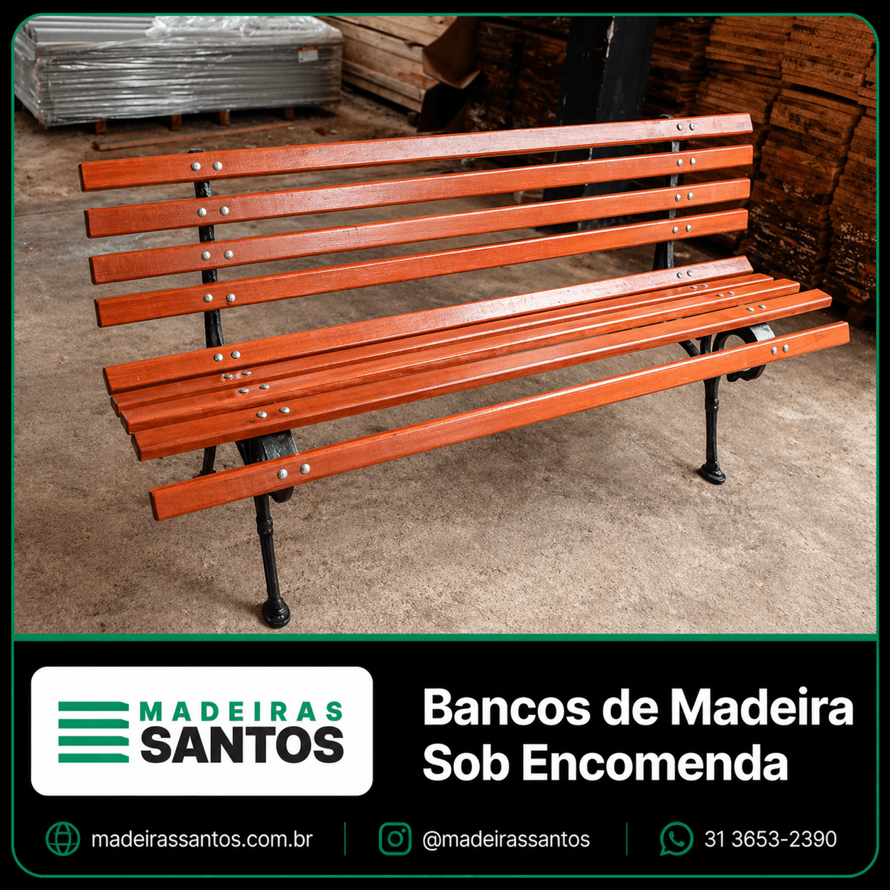 Banco de madeira sob encomenda produzido pela Madeiras Santos