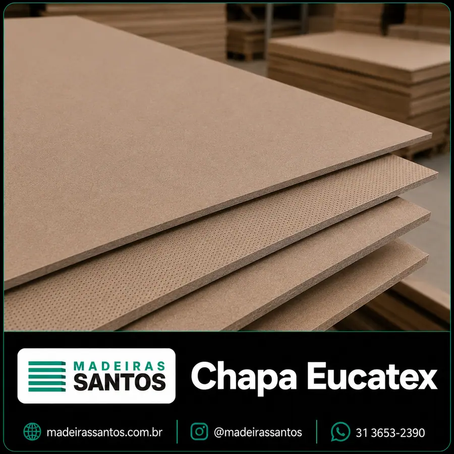 Chapa de Eucatex disponível na Madeiras Santos para móveis, acabamentos e aplicações leves