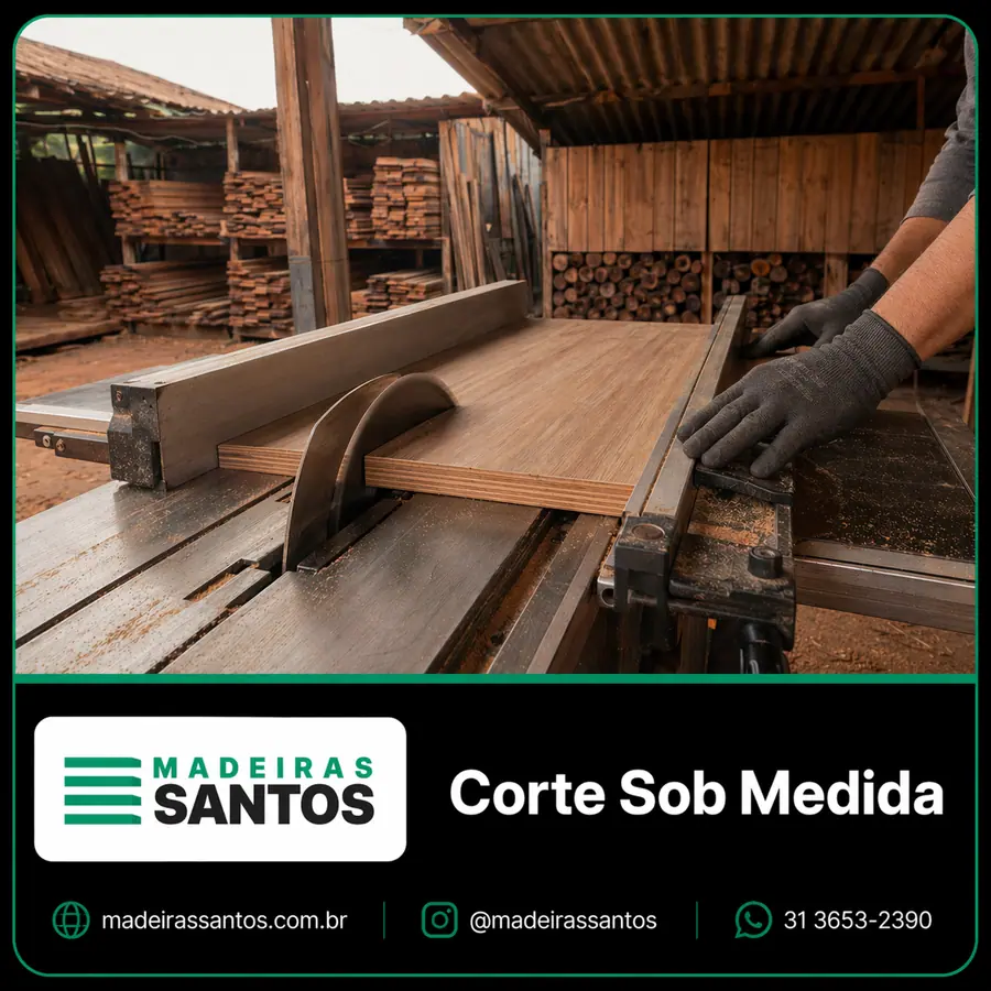 Serviços de corte sob medida, ajuste de peças em serra e encomendas da Madeiras Santos