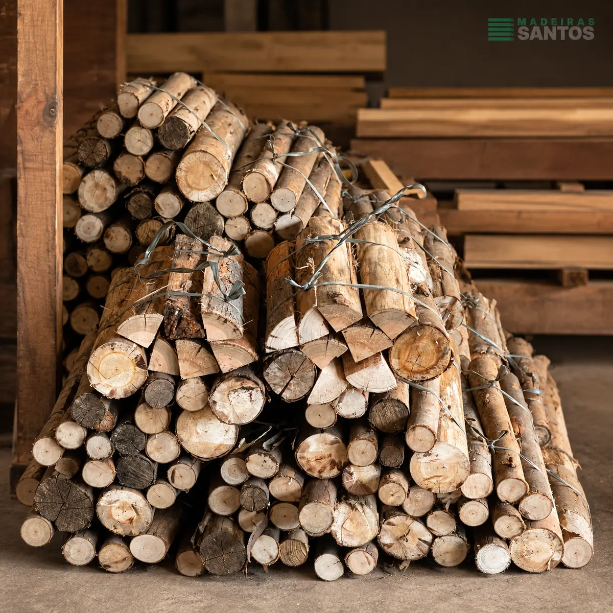 Kit de lenha de eucalipto vendido pela Madeiras Santos